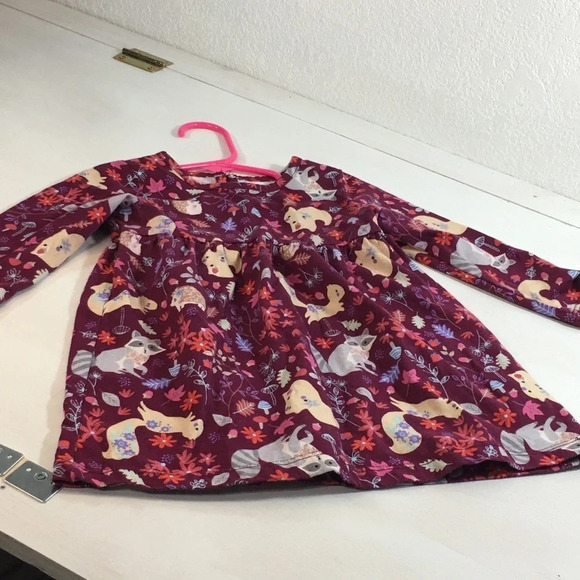 Wonder Nation Baby Toddler Girls Dress Burgundy Floral/Animal Print SZ 12 months - Picture 1 of 4